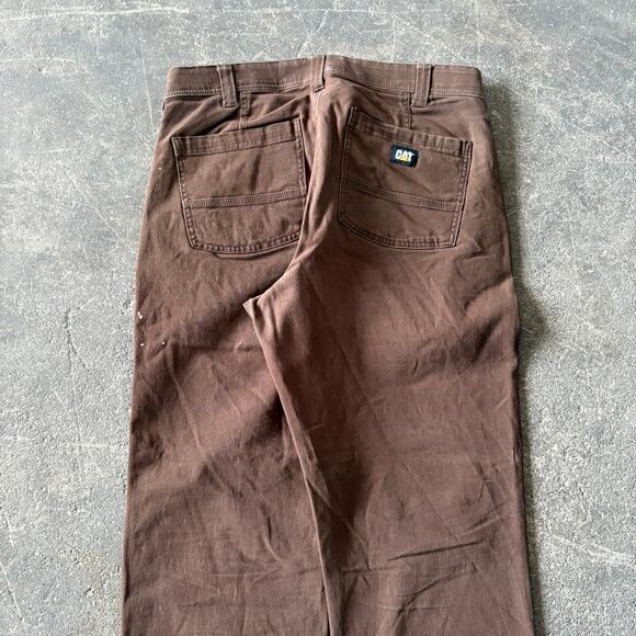 CAT Canvas Carpenter Pants Mens 34x30 Brown Relaxed Painted Workwear Stretch - Picture 5 of 8